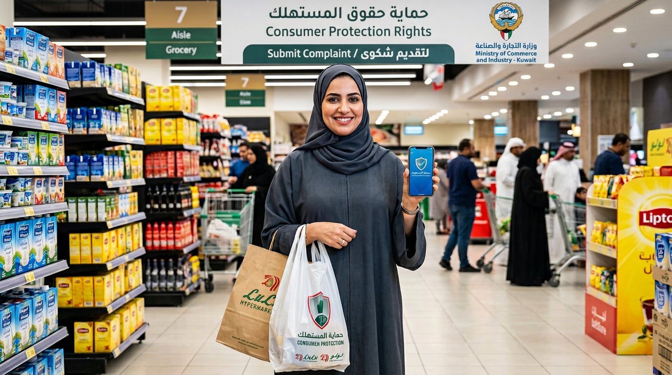 حماية المستهلك - امرأة كويتية محجبة مع أكياس تسوق